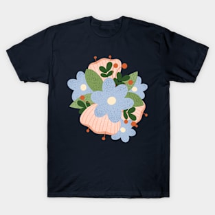 Blue and pink flowers blooming T-Shirt